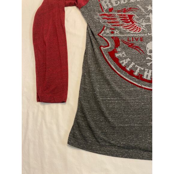 Raw State Redemption Long Sleeve Ragland T-shirt Gray Red Mens XXL NWT Velvet - Picture 6 of 14